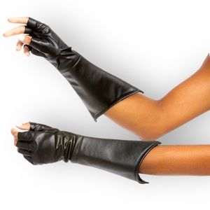 Dreamgirl Black Gauntlet Gloves - Coated Knit Fingerlesd Gloves (One Pair) NWT